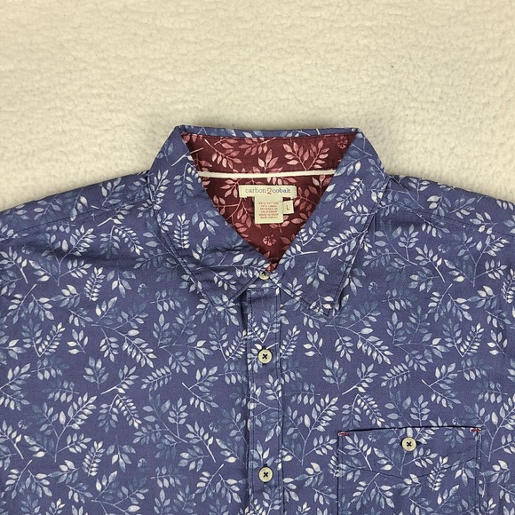 Carbon 2 Cobalt Shirt Mens Large Dark Blue Floral Linen Hawaiian Button Up EC - Picture 2 of 9